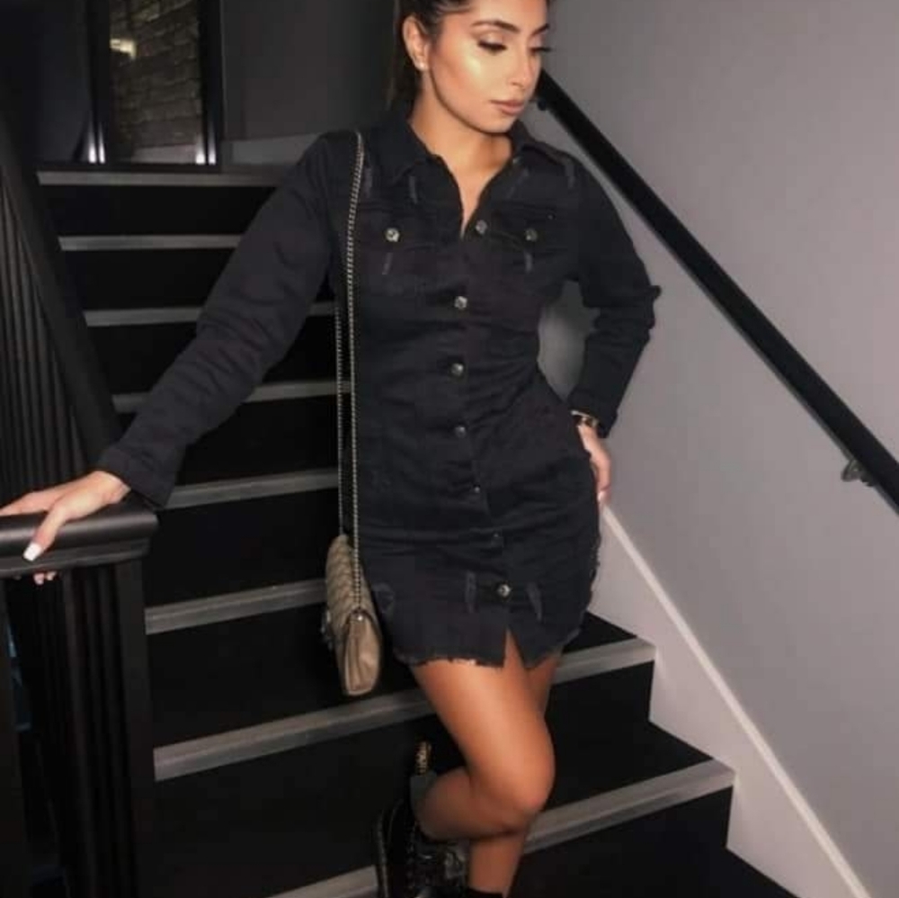 Distressed back jean dress